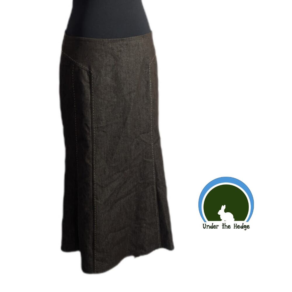 NYCC Coffee Brown Stretch Denim Midi Mermaid Skirt Size 8 Elevated Chic